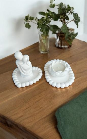 Dekoratif Sevgili Biblo & Takılık Lotus Mumluk Set